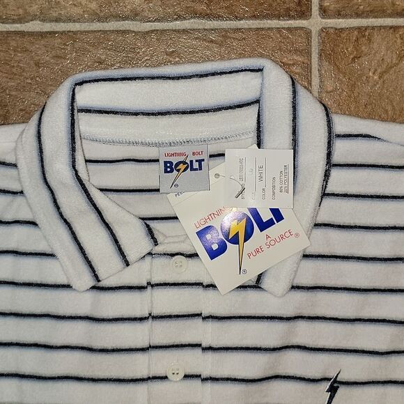 NWT Vintage Lightning Bolt A Pure Source Surf Skate Short Sleeve Terry Shirt L - Picture 5 of 8